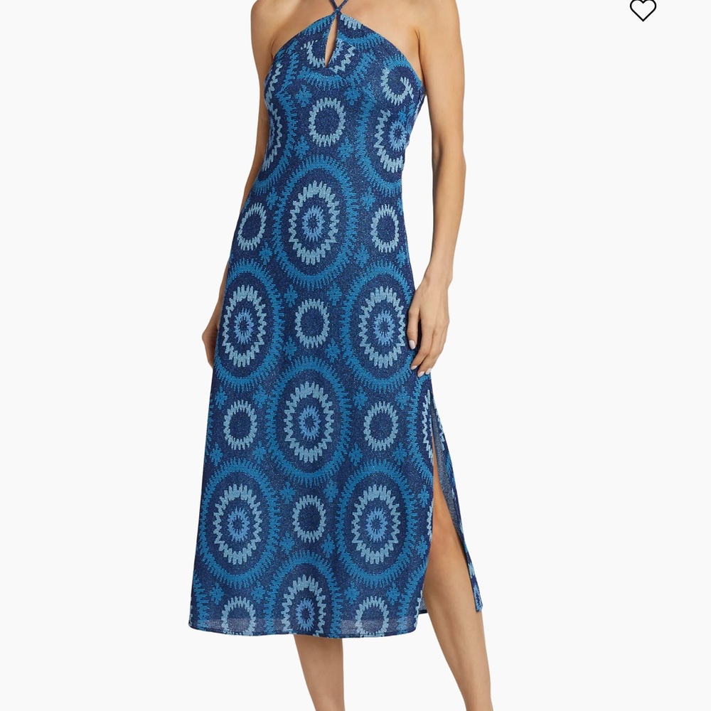 Blue Patterned Halter Dress
